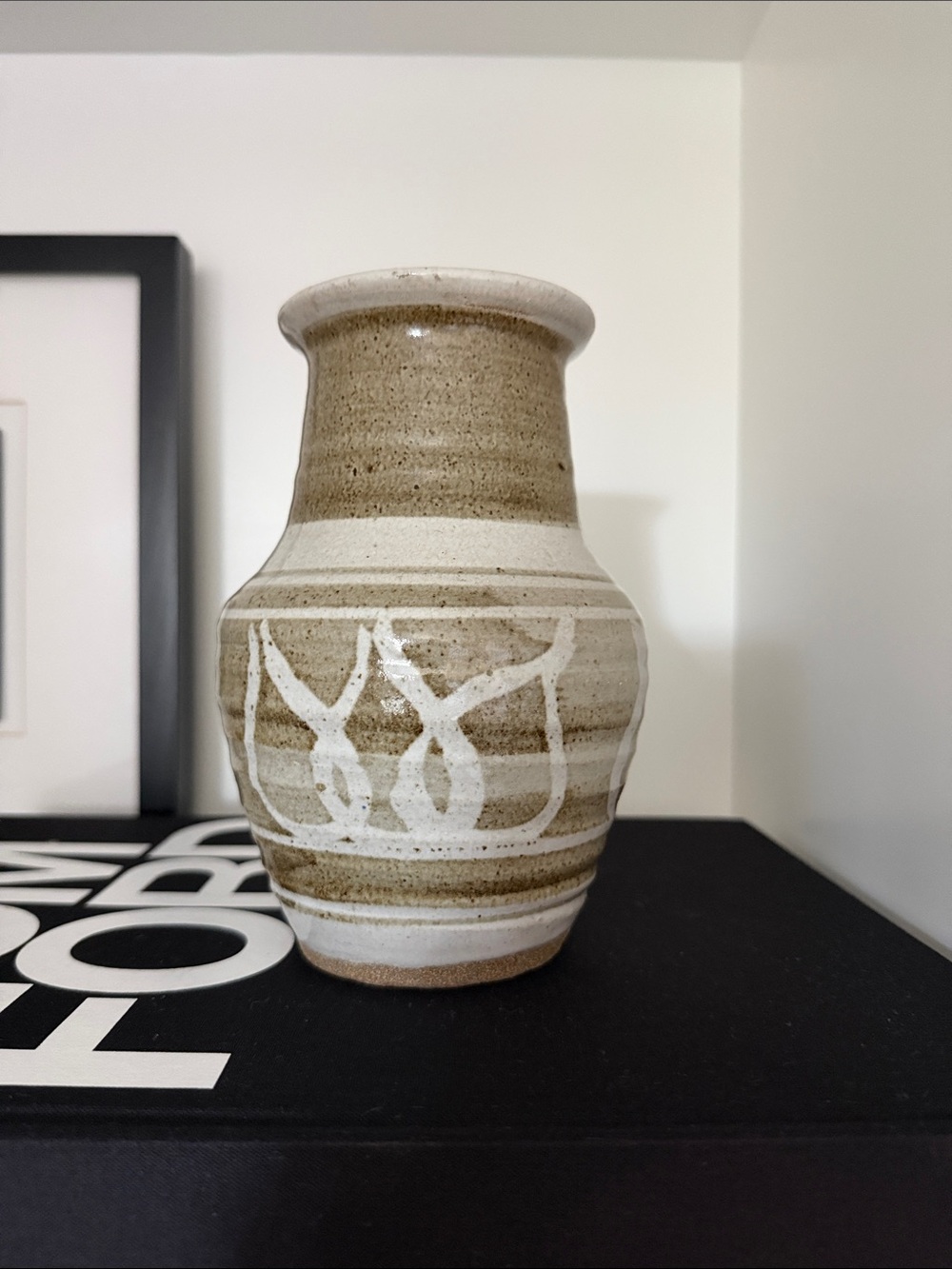 Neutral Striped Ceramic Vase in Beige and White